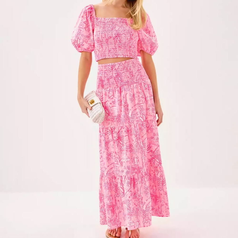 Lilly Pulitzer Pink Patterned Skirt Set - “Aston Maxi Set”